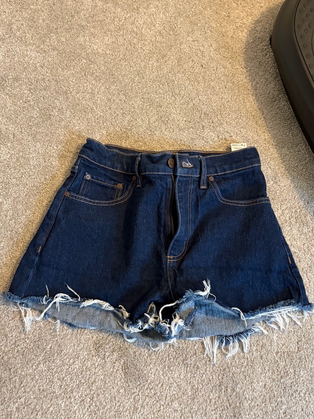 Aritzia Dark Blue High-Rise Denim Cutoff Shorts with Frayed Hem